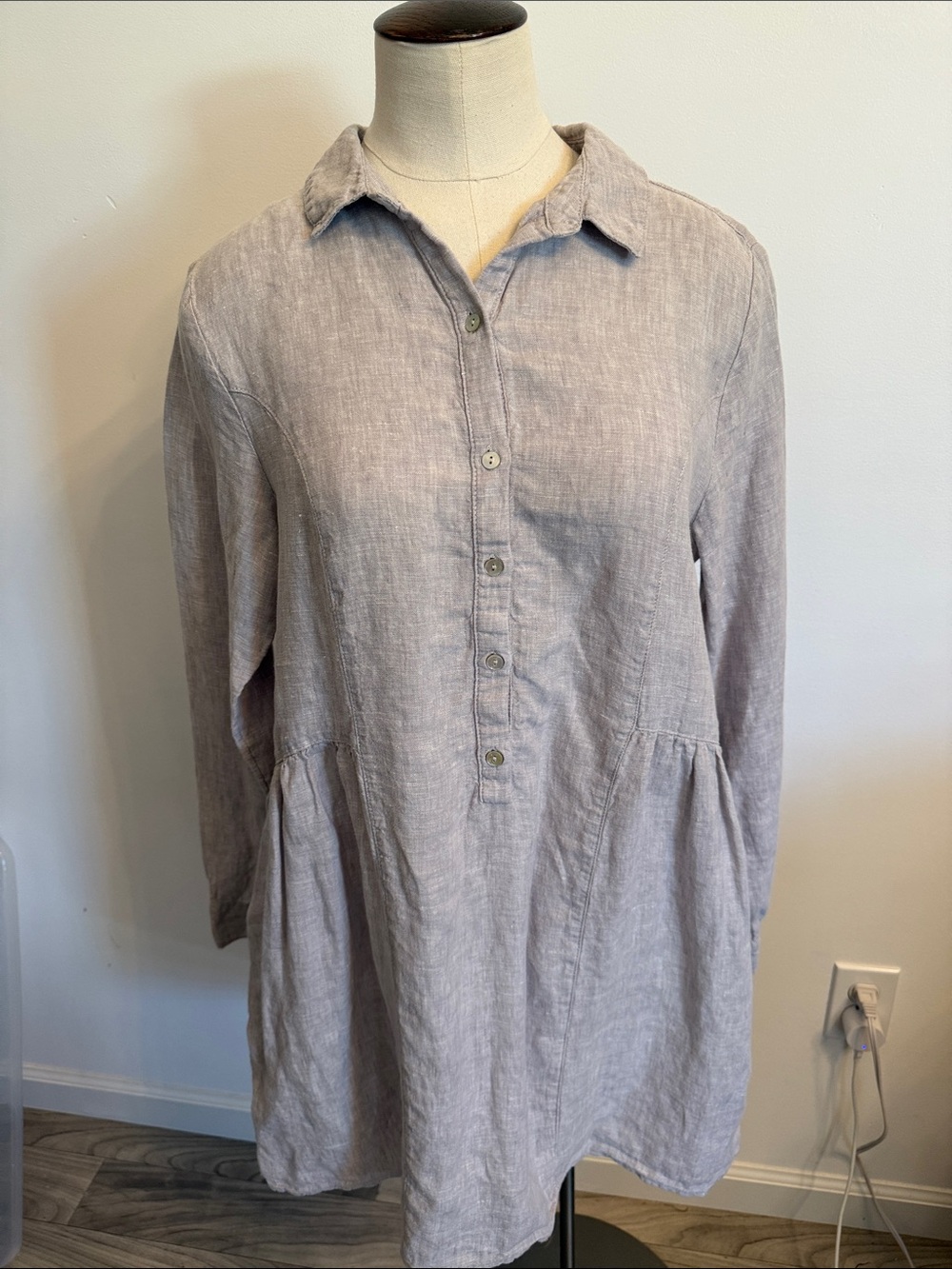 Halston Heritage Long-Sleeve 100% Linen Tunic Dress - Light Gray